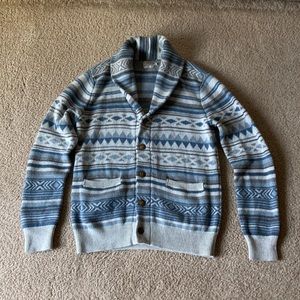 Faherty Heritage Motif Cardigan Sweater Cloud Sky Medium